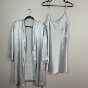 Vintage Laura Adams Satin Slip Dress And Robe 2-Piece Set Lingerie Nighty Medium